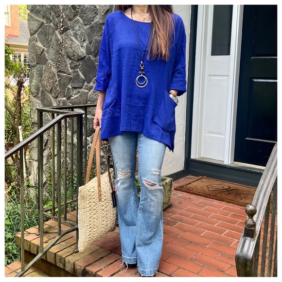 22 Boho Cotton Gauze Front Pockets Tunic Top - Picture 2 of 7